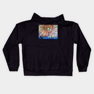 Trippy Sunflower Sun Over The Mountains Kids Hoodie